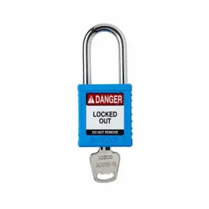 BRADY SDPL-BLU-38ST-KD Padlock, Keyed Different, Nylon, Std Body Body Size, Steel, Std, Blue, 1 Pack Size | CP2FQH 793EA2