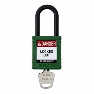 BRADY SDPL-GRN-38PL-KD Padlock, Keyed Different, Nylon, Std Body Body Size, Plastic, Std, Green, 1 Pack Size | CP2FHB 793ED3