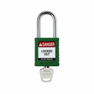 BRADY SDPL-GRN-38ST-KD Padlock, Keyed Different, Nylon, Std Body Body Size, Steel, Std, Green, 1 Pack Size | CP2FQK 793EA4