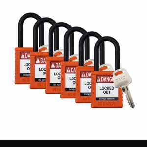 BRADY SDPL-ORG-38PL-KA6 Padlock, Keyed Alike, Nylon, Std Body Body Size, Plastic, Std, Orange, 6 Pack Size | CP2FNZ 793EE3