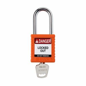 BRADY SDPL-ORG-38ST-KD Padlock, Keyed Different, Nylon, Std Body Body Size, Steel, Std, Orange, 1 Pack Size | CP2FQM 793EA3