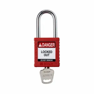 BRADY SDPL-RED-38ST-KD Padlock, Keyed Different, Nylon, Std Body Body Size, Steel, Std, Red, 1 Pack Size | CP2FQP 793EA0