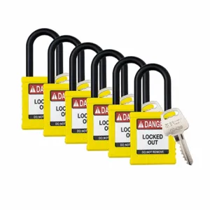 BRADY SDPL-YLW-38PL-KA6 Padlock, Keyed Alike, Nylon, Std Body Body Size, Plastic, Std, Yellow, 6 Pack Size | CP2FPB 793EE0