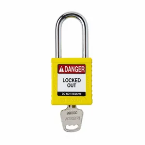 BRADY SDPL-YLW-38ST-KD Padlock, Keyed Different, Nylon, Std Body Body Size, Steel, Std, Yellow, 1 Pack Size | CP2FQU 793EA1