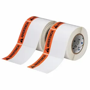 BRADY THTEL-161-483-1-AV Precut Label Roll, Advertencia, Warning Header, 4 x 4 Inch Size, Polyester, White | CP2KKZ 22MY03