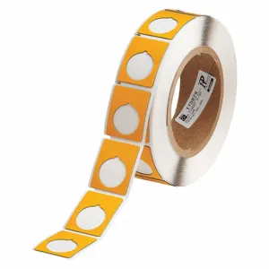 BRADY THTEP167-593-.25YL Precut Label Roll, Circle With Notch, 1 1/2 x 1 13/64 Inch Size, Polyester, Yellow | CP2KMH 22MZ92