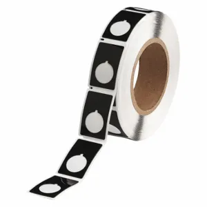 BRADY THTEP168-593-.25BK Precut Label Roll, Circle With Notch, 1 29/32 x 1 13/64 Inch Size, Polyester, Black | CP2KML 22MZ96