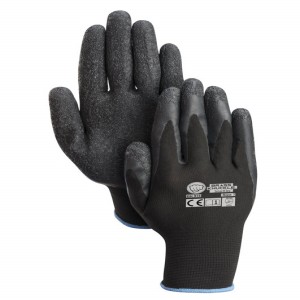 BRASS KNUCKLE BK315-8 Handschuh, 13 Gauge Dicke, Latexbeschichtung, grüne Manschette, schwarz, 12 Dutzend | CF6DHZ