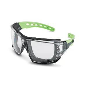 BRASS KNUCKLE BKDST-1010N Safety Glass, Clear Lens, Green Accent, Black Frame, Anti Fog, 250Pk | CF6DAZ