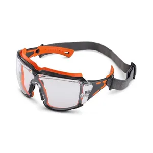 BRASS KNUCKLE BKDST-1020NP Safety Glass, Clear Lens, Black/Orange Frame, Anti Fog, 300Pk | CF6DBD