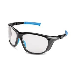 BRASS KNUCKLE BKFLEX-4010 Safety Glass, Clear Lens, Blue Accent, Black Frame, Anti Fog, 300Pk | CF6DBV