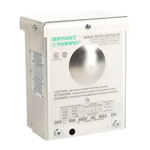 BRYANT 30303D Manual Motor Controller, Enclosed, 30A, 600 VAC, 3-Pole, 20Hp, Wall Mount | CV6NXF