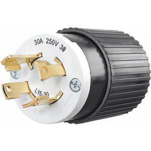 BRYANT 71530NP Industrial Grade Non-Shrouded Locking Plug, Black/White, 30A | CD3KHL 49YX33