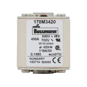 BUSSMANN 170M3420 Specialty Fuse, High Speed, 690VAC, 450A, Square Body Blade Fuse | BD3BXU