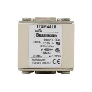 BUSSMANN 170M4418 Semiconductor Fuse, 800A, 690VAC | BC9DAT