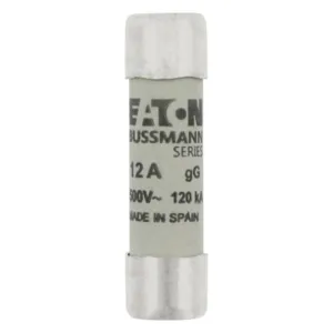 BUSSMANN C10G12 Midget Fuse, Industrial, Time Delay/Slow Blow, 500VAC, 12A, Cartridge Fuse | BD4CFX