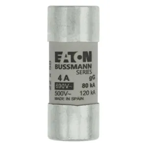 BUSSMANN C22G4 Fuse Link, Slow Blow, 58mm length, 4A, 690VAC, 10 Pack | BD3WLG