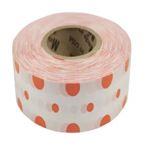 CH HANSON 17068 Standard Flagging Tape, White, Orange Polka Dots, 1-3/16 Inch x 300 Feet | CD6LGK