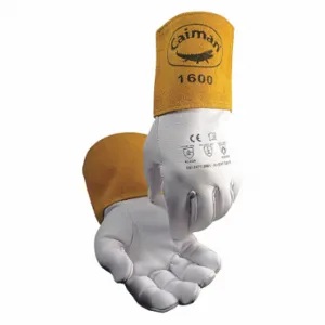 CAIMAN 1600-4 Welding Gloves, Straight Thumb, Gauntlet Cuff, Premium, White Goatsk Inch, Caiman 1600 | CQ8CJF 56KC05