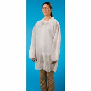 CELLUCAP 3302XX Long Lab Coat, 2Xl 44In, PK 25, Mandarin Collar, Open Cuff, Polypropylene, White, 2XL | CQ8LHX 29YH18