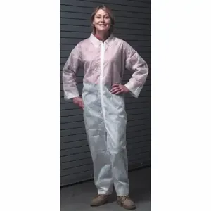 CELLUCAP 55802XGRA Collared Disposable Coverall, Polypropylene, Light Duty, Serged Seam, White, Cellucap, XL | CQ8LHT 3RLD1