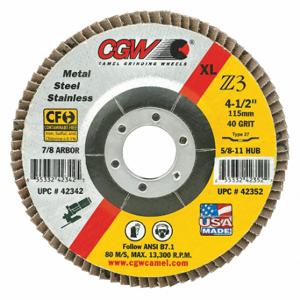 CGW ABRASIVES 42352 Flap Disc, 4.5x5/8-11, T27, Z3, XL, 40G | CQ8MAJ 267T72