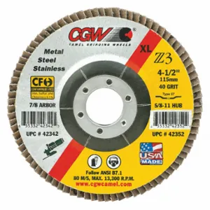 CGW ABRASIVES 42325 Flap Disc, 4.5x7/8, T29, Z3, Reg, 80G | CQ8MAX 267V82