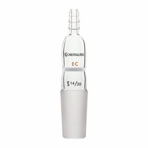 CHEMGLASS CG-1011-14 Adapter, Inch let, Clear, 14/20 Lower Ground Mouth Size, Glass, 80 mm Overall Length | CQ8QME 21UC89