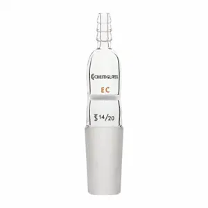 CHEMGLASS CG-1011-14 Adapter, Inch let, Clear, 14/20 Lower Ground Mouth Size, Glass, 80 mm Overall Length | CQ8QME 21UC89