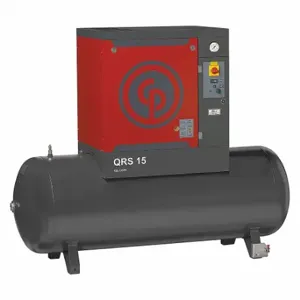 CHICAGO PNEUMATIC QRS 15 HP Rotary Screw Air Compressor, Horizontal, 15 Hp, 49.2 Cfm, 132 Gal Tank | CQ8XBK 40JE48