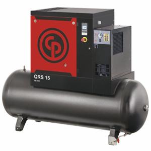 CHICAGO PNEUMATIC QRS 15 HPD Rotary Screw Air Compressor W/Air Dryer, Horizontal, 15 Hp, 49.2 Cfm, 132 Gal Tank | CQ8XBB 40JE79