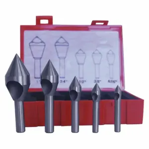 CLEVELAND C94592 Countersink Set, Cobalt, Bright Finish, 5/16 Inch Smallest Body Dia, 5 Pieces | CQ9GMC 445V38