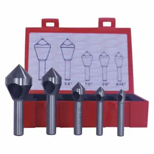 CLEVELAND C94594 Countersink Set, Cobalt, Bright Finish, 5/16 Inch Smallest Body Dia, 5 Pieces | CQ9GMB 445V40