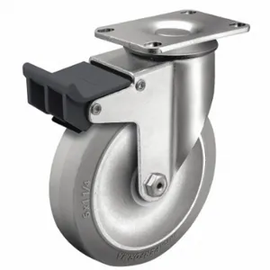 COLSON 2.05256.445 BRK5 Standard Plate Caster, 5 Inch Dia, 6 3/16 Inch Height, Swivel, Rubber, Soft | CR2AUB 56HD55