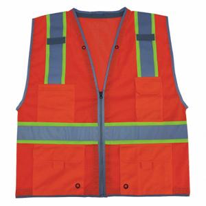 CONDOR 11K785 High Visibility Vest, ANSI Class 2, U, 2XL, Orange, Mesh Polyester, Zipper, Contrasting | CR2BVW