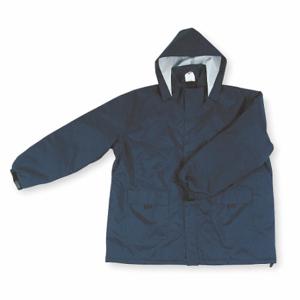 CONDOR 2PY78 Regenjacke mit Kapuze, 3XL, blau, Druckknopf/Reißverschluss, befestigte Kapuze, Polyurethan, 2 Taschen | CR2DNM