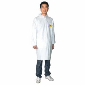 CONDOR 30C562 Disposable Lab Coat, Mandarin Collar, Open Cuff, Microporous Film Laminate, White, 8 PK | CR2DBM