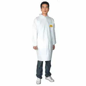 CONDOR 30C561 Disposable Lab Coat, Mandarin Collar, Open Cuff, Microporous Film Laminate, White, 8 PK | CR2DDM