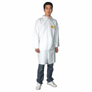 CONDOR 30C587 Disposable Lab Coat, Mandarin Collar, Open Cuff, Microporous Film Laminate, White, 30 PK | CR2DBK