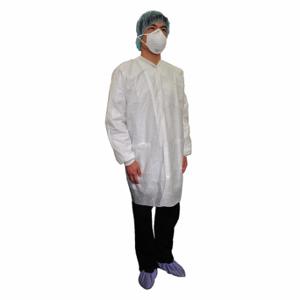 CONDOR 31TV01 Disposable Lab Coat, Mandarin Collar, Knit Cuff, Sms, White, M, Condor | CR2DDA