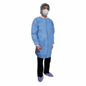 CONDOR 31TV10 Disposable Lab Coat, Mandarin Collar, Knit Cuff, Sms, Blue, 2Xl, Condor | CR2DAR