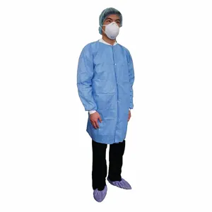 CONDOR 31TV12 Disposable Lab Coat, Mandarin Collar, Knit Cuff, Sms, Blue, 4Xl, Condor | CR2DAU