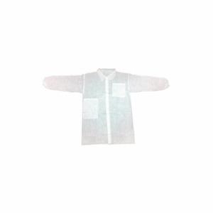 CONDOR 32KF58 Disposable Lab Coat, Mandarin Collar, Elastic Cuff, Polypropylene, White, L, 30 PK | CR2DAL