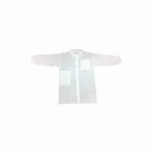 CONDOR 32KF57 Disposable Lab Coat, Mandarin Collar, Elastic Cuff, Polypropylene, White, M, 30 PK | CR2DDE