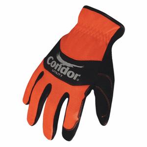 CONDOR 42LA13 Mechanics Gloves, Synthetic Leather, High Visibility Orange/Black, Leather Palm, 1 Pair | CR2DJR