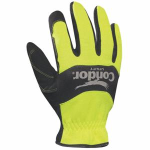 CONDOR 42LA15 Mechanics Gloves, Synthetic Leather, High Visibility Yellow/Black, Leather Palm, 1 Pair | CR2DJU