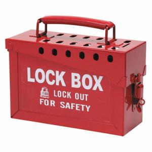 CONDOR 437R32 Group Lockout Box, Steel, Red, 6 Inch x 9 Inch 3.5 Inch, Portable, Hinged, 13 Padlocks | CR2BRT