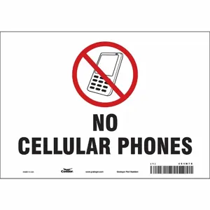 CONDOR 451N78 Safety Sign Cell Phone, No Header, 10 Inch Width, 7 Inch Height, English, Vinyl | CE9LFD