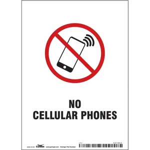 CONDOR 451N84 Safety Sign Cell Phone, No Header, 5 Inch Width, 7 Inch Height, English, Vinyl | CE9LEW