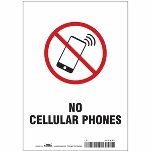 CONDOR 451N85 Safety Sign Cell Phone, No Header, 7 Inch Width, 10 Inch Height, English, Vinyl | CE9LET